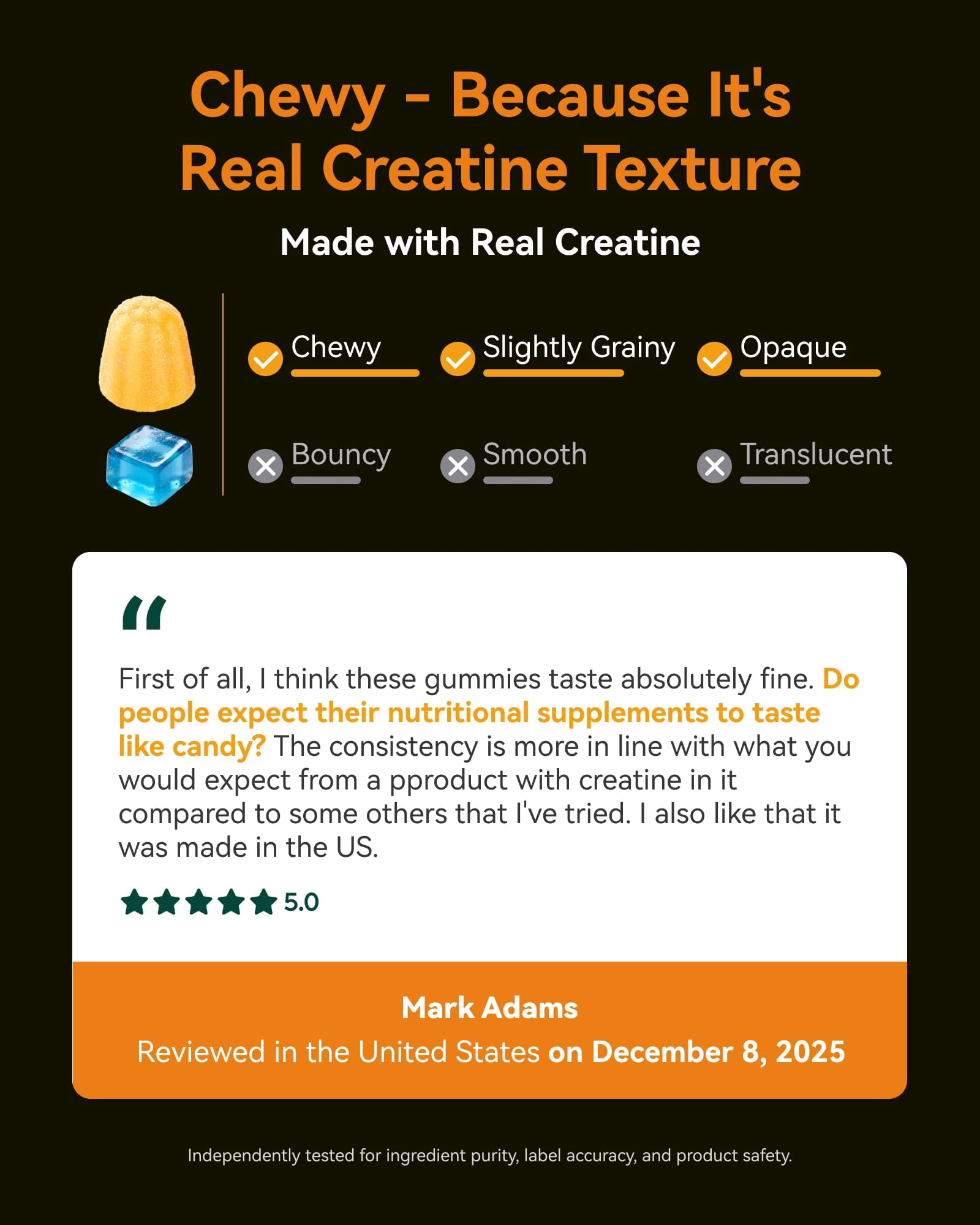Inner Brightness Creatine Monohydrate Gummies for Men & Women 5000 mg, 3rd Party Tested, Creatine Chews for Muscle Growth, Strength & Energy Support, Sugar Free, Vegan, 120 Count, Orange Lemon