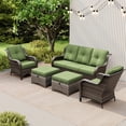 thumbnail image 3 of Meetleisure 5 Piece Wicker Patio Furniture Set, Rattan Chairs with 3-Seater Sofa, Ottomans, High Back, Deep Seating, Wide Armrest, Thick Cushions for Deck Porch, Green, 3 of 9