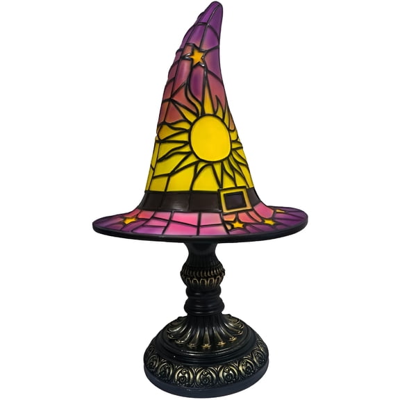 HIBIBUD Witch Hat Lamp Stained Glass Resin,Handmade Witch Hat Shape Gothic Lamps,Bedroom Decoration Retro Lamp for Indoor Party Haunted Mansion Halloween Decor (Purple)