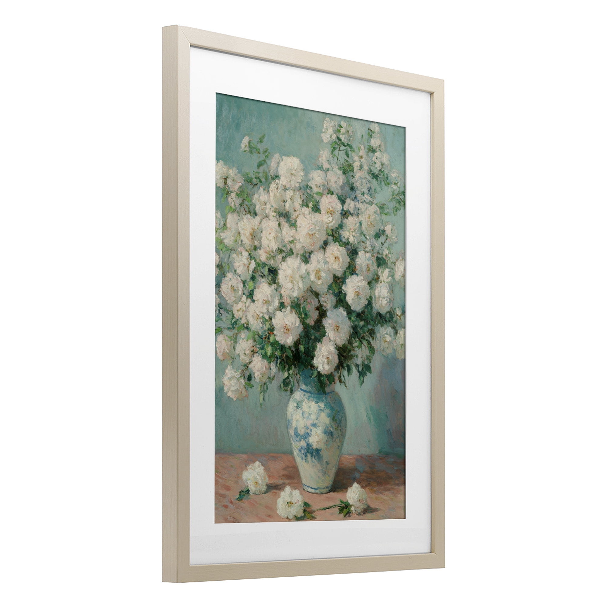 Stupell Industries Lush Bouquet of White Roses Birch Framed Print Under Glass, design by Petal Prints Design