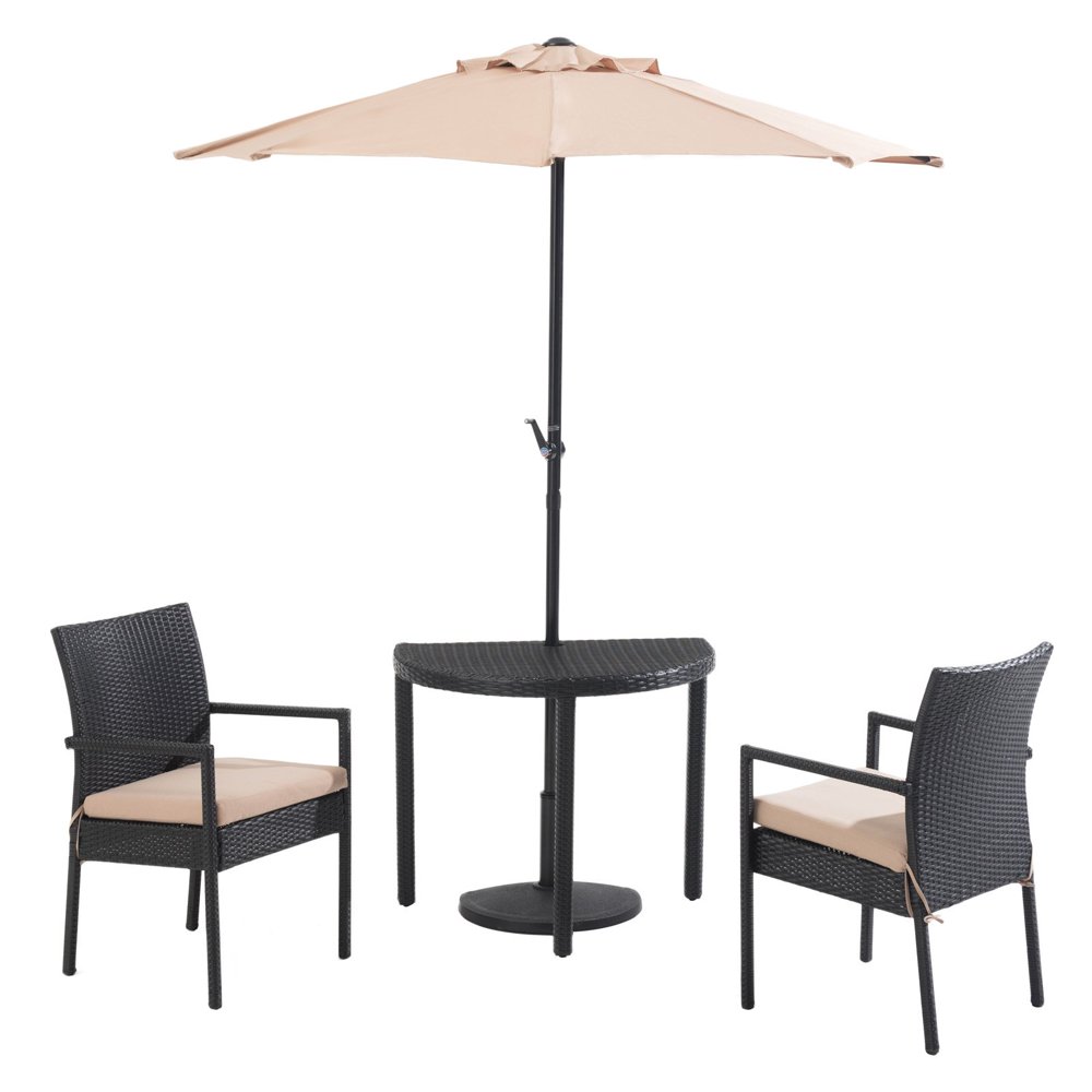 SunNest Sunjoy Half Round Rattan 4 Piece Umbrella Patio Bistro Set
