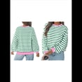 thumbnail image 3 of Camisas de Larga para Mujer, Túnicas Holgadas con Cuello Redondo A Rayas y Bloques de Color de Otoño. Verde 4XL, 3 of 6