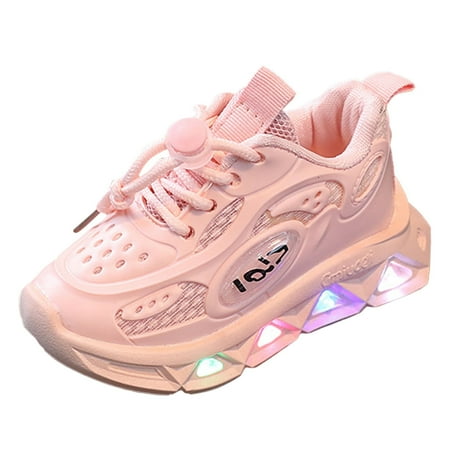 Baby Shoes Girl Formal Sports Luminous Breathable Casual Shoes With Light Middle Small Lightweight Soft Sole Walking Shoes Toddler Boy Sneakers Size 5 Years-5.5 Years