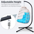 thumbnail image 6 of UHOMEPRO Hanging Egg Chair with Stand, Patio PE Wicker Swing Chair with Cushion and Headrest, Outdoor Hammock Egg Chair for Home Bedroom Patio Balcony, 350 lbs Capacity, Beige+Blue, 6 of 9