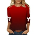 thumbnail image 2 of Ounisa Hauts Dégradés pour Femmes Manches 3/4 Nœud Imprimé Vêtements Raglan Col Rond Chandail Chemises Amples P-5TG, 2 of 6