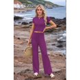 thumbnail image 4 of Womens Summer 2 Piece Outfits Color Block Short Sleeve Tops Tracksuit Slim Fit Pants Matching Set Lounge Sets 2026 Purple Red L, 4 of 8