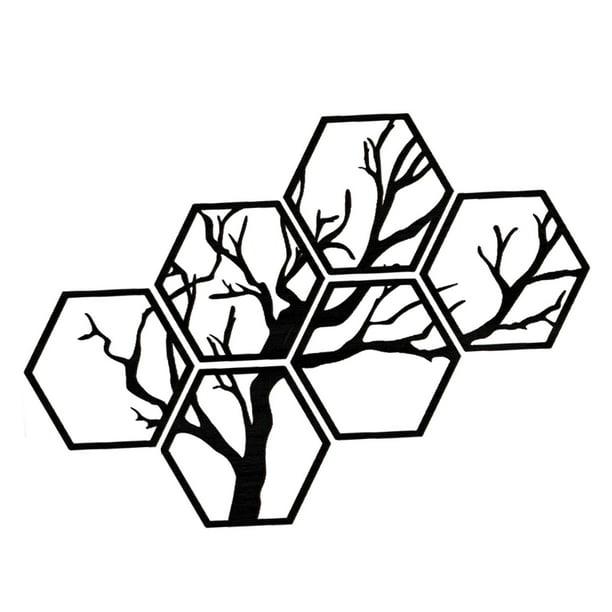6 Pieces Creative 3D Tree Branch Wall Stickers Murals Hexagon Wood Wall Decals Walmart.ca