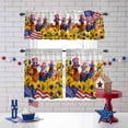 thumbnail image 3 of Independence Day Kitchen Curtains Valances 3 Piece Set, U.S. Flag Themed Farm Rooster Sunflower Wood Grain Rod Pocket Tier Curtain and Valance Drapes for Small Window 36 Inch Length for Bedroom Cafe, 3 of 9