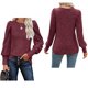 thumbnail image 3 of Top de cuello redondo para mujer, Top de manga larga abombado de Color puro suave y cómodo a la moda para la oficina diaria, rojo vino XXL, 3 of 6