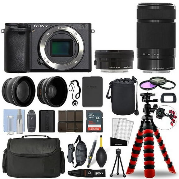 Sony Alpha a6400 Camera Black   16-50mm   55-210mm 32GB Multi Lens Bundle