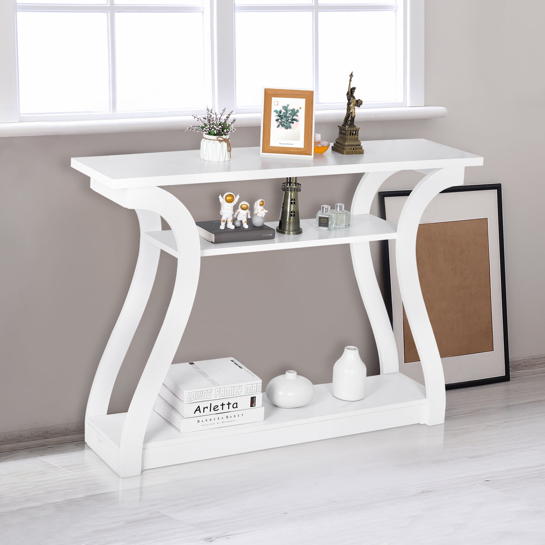 ZENSTYLE Home Entryway Console Table 3-Tier Simple Luxury Style Curved Hallway Table White