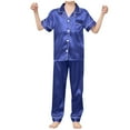 thumbnail image 6 of Toddler Kids Baby Girl Solid Pajama Sets Silk Satin Short Sleeve Button Down Shirt Top and Pants 2-Piece Pajamas Set Sleepwear for Boy Girl, 6 of 6