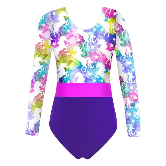 DPOIS Kids Girls Long Sleeve Leotard Gymnastics Sport Bodysuit Dance Skating Costume