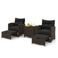thumbnail image 1 of Costway 5 Piece Patio Rattan Furniture with 2 Ottomans & Tempered Glass Coffee Table Black, 1 of 10