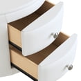thumbnail image 4 of PU Leather Nightstand, Elegant Bedside Table with 2 Drawers and Crystal Handle, Oval 2-Drawer Upholstered Nightstand, Storage Bed Side Table Fully Assembled Except Legs & Handles,Suitable for Bedroom, 4 of 7