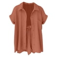 thumbnail image 6 of QGJZVUNL Cotton Linen 2 Piece Sets for Women Summer Clothes Short Sleeve Button Down Shirts and Drawstring Shorts Lounge Outfits Size L, 6 of 6