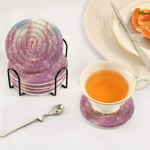 BZSMCE 6Pcs Drink Coasters With Holder 3.94Inch Pink Flowers with Morning Dewdrops Creative Coil Coaster Coasters Colors Absorbent Coasters for Drinks Coasters Set Thicken Heat for Home Table