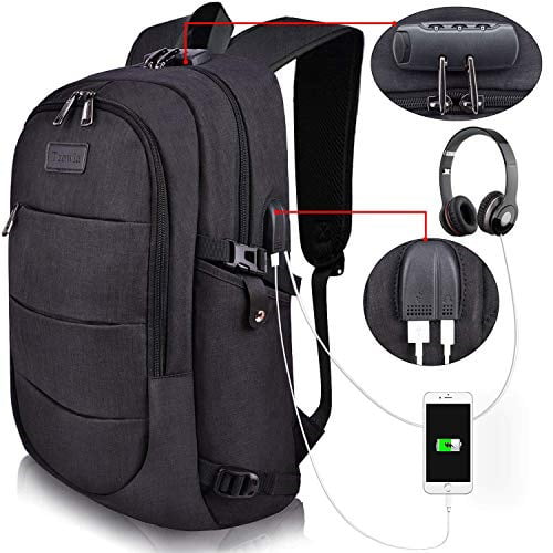Business Laptops Backpack with USB Charging Port for Women Men Travel Laptop Backpack Water Resistant College School Computer Bag Fits 15.6 17.3 Inch Laptop-G-FAVOR Black 