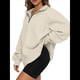thumbnail image 2 of Sudadera de Entrenamiento de con Media Cremallera para Mujer, de Gran Tamaño, de Larga, Color Liso, con Hombros Caídos. Albaricoque XXL, 2 of 5