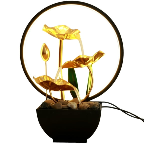 GHOJET Tabletop Water Fountain USB Powered Tabletop Fountain with Natural Rocks and LED Ring Lights 11.4inch Tall Desktop Waterfall Fountain Zen Water Fountain Indoor Tabletop Humidifier for Home