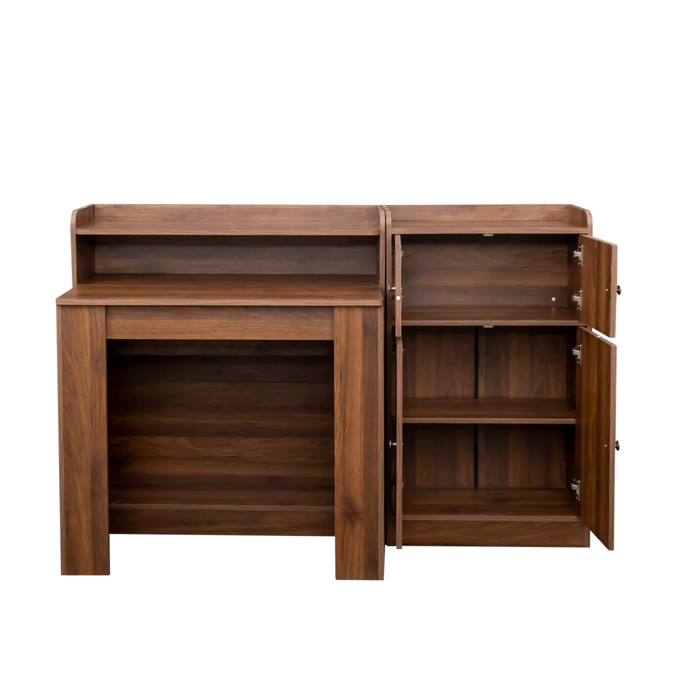 Noble House Earthy 98.4" Extendable Dining Table, Hidden Storage, Wooden Convertible Kitchen Sideboard, Walnut