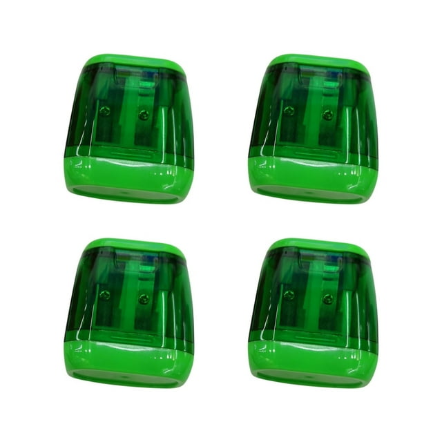 Aodebiao 4-Pack Dual Hole Pencil Sharpeners - Carbon Steel Blade Sharpeners for School/Office (Oval Design, Transparent Shavings Container, Portable)