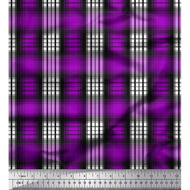 Soimoi Purple polyester Crepe Fabric Plaid Check Print Fabric by the Yard 52 Inch Wide