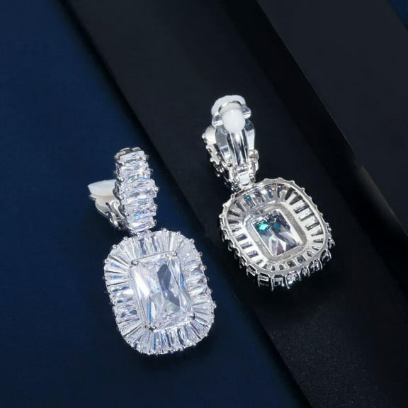 Silver Plated Clip on Women Earrings Without Piercing Cubic Zirconia Jewellery