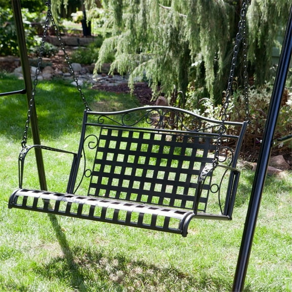 Maykoosh Earthy Elements Iron Hanging Swing - Earthy Design with Scrollwork, Includes Chains for Hanging, Dimensions: 34 x 49 x 20 Inches