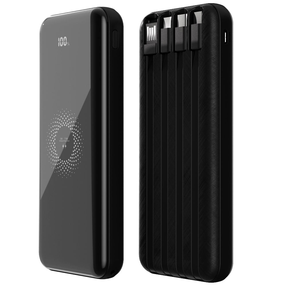 NIFFPD Wireless Portable Charger Power Bank 10000mAh ,Phone Charger with Built in 4 Cable, USBC