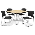 thumbnail image 4 of OFM Multi-Use Break Room Package, 42" Square Table with Plastic Stack Chairs, Oak Finish with Chrome-Plated Steel Base and Navy Seats (PKG-BRK-11), 4 of 5