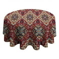 thumbnail image 4 of Red Boho Ethnic Geometric Pattern Round Tablecloth 60"x60",Wrinkle Wipeable Table Cloth for Kitchen Dining Room Picnic Patio Party, 4 of 6
