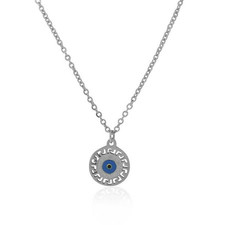 - EDFORCE Stainless Steel Greek Key Evil Eye Pendant Necklace, 18