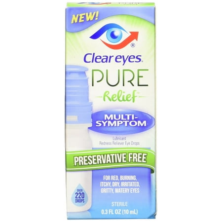 Pure Relief Multi-Symptom - #1 Selling Brand of Eye Drops - For Red, Burning, Itchy, Dry Irritated, Gritty, Watery Eyes - Preservative-Free - 0.3.., By Clear