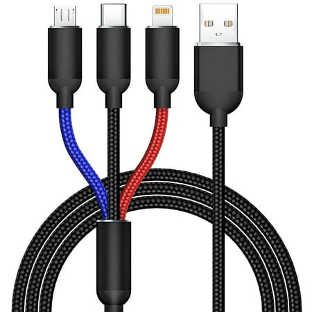 Multi Charging Cable, 3 in 1 Multi Charge, XUDUO Nylon Braided Multiple USB Cable Fast Charging Cord with Type-C, Micro USB and Lightning Port, for iPhone/iPad/Samsung