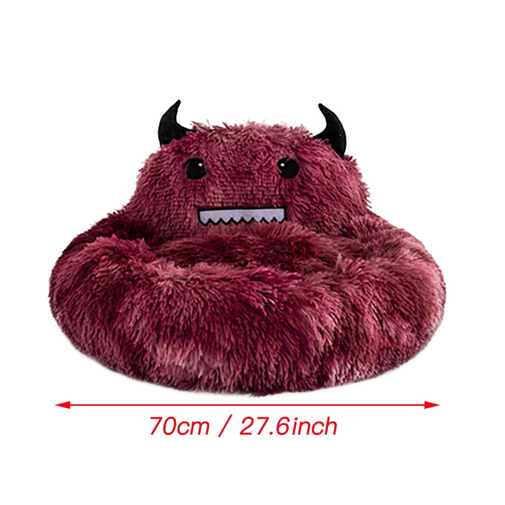 PureCasa Semi-Enclosed Cute Dog Cat Bed for Fall Winter, Comfortable Long Plush Fluffy Pet Pad House Thermal Kennel, Creative Sleeping Cushion Pads for Small Cats Dogs, Round, 1 Pack, XL, Red