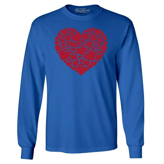 Shop4Ever Men's Red Heart Love Cloud Valentine's Day Long Sleeve Shirt XX-Large Royal Blue