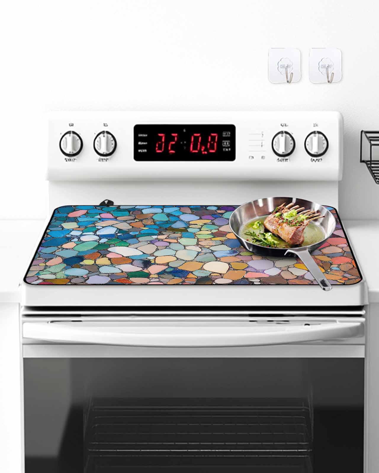 Stove Top Covers for Electric Stove, Colorful Stone Glass Stovetop Cover Protector, Rainbow Abstract Oil Painting Brushwork Induction Cooktop Protector Oven Mat for Kitchen Countertop 24"x21"