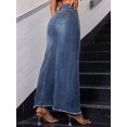 thumbnail image 3 of Womens Medium Wash Maxi Denim Skirt With Asymmetrical Seam And Frayed Hem, 3 of 15