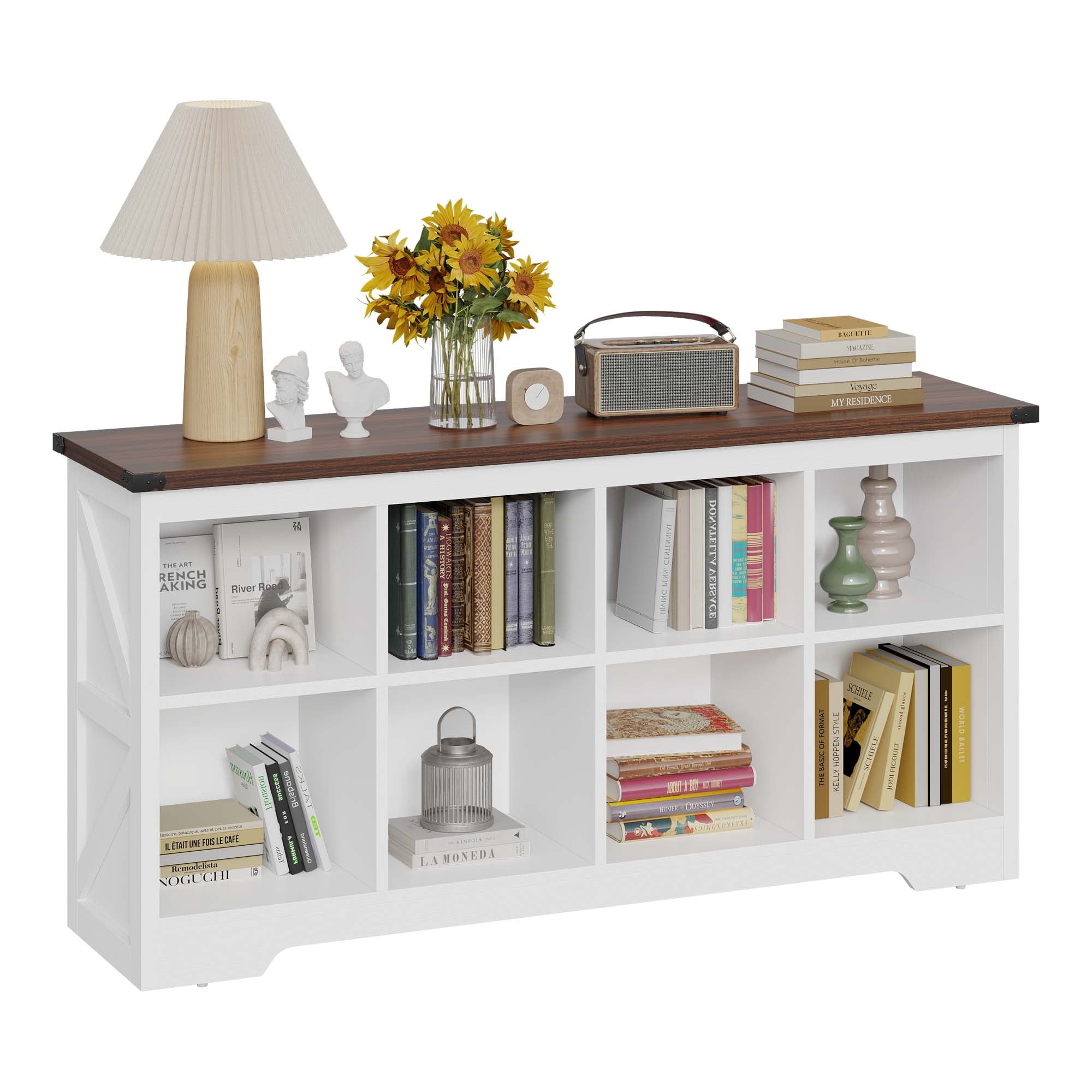 Uforic 8 Cube Organizer Bookcase, Farmhouse Cubby Bookshelf , Horizontal Open Shelf for Living Room, Bedroom, Home Office, White