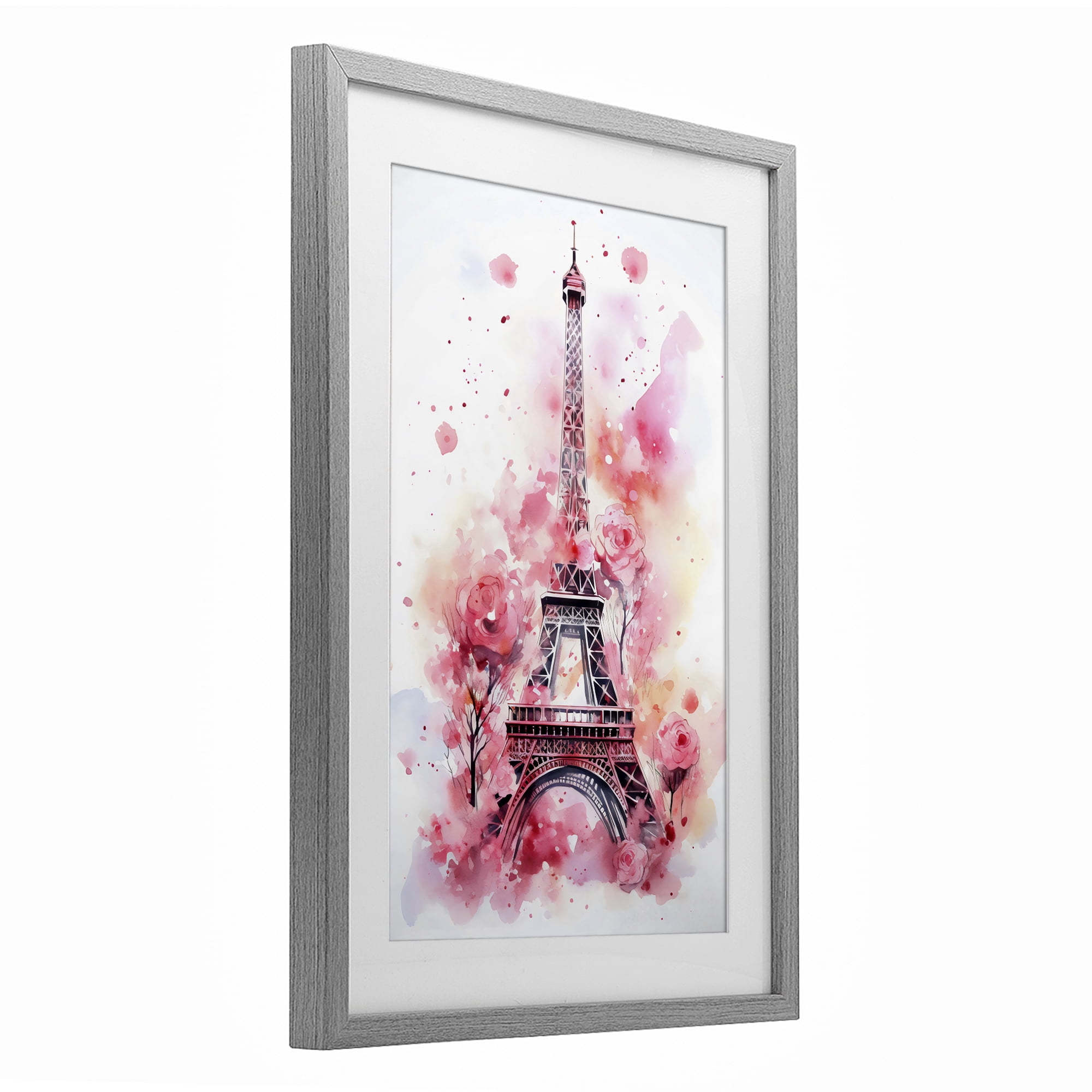 Stupell Industries Eiffel Tower In Roses Gray Framed Print Under Glass, design by Creative Studio