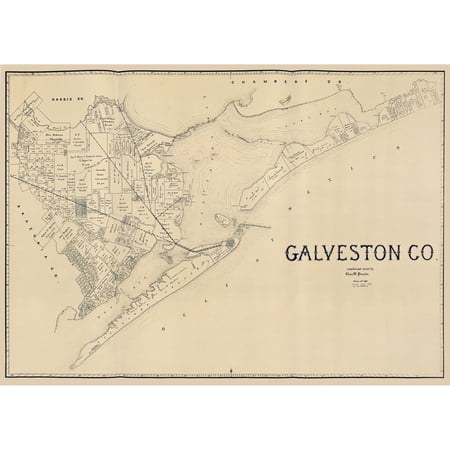 Historic County Map - Galveston County Texas - Pressler 1891 - Vintage Wall Art
