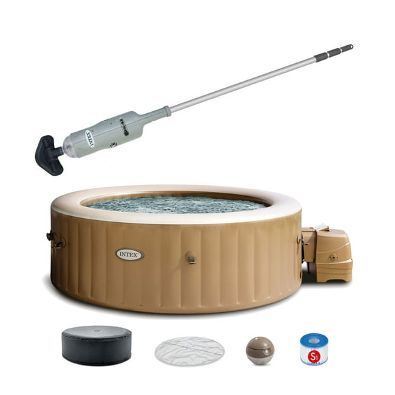 Intex Pool Vacuum with PureSpa 6 Person Inflatable Hot Tub, Sahara Tan