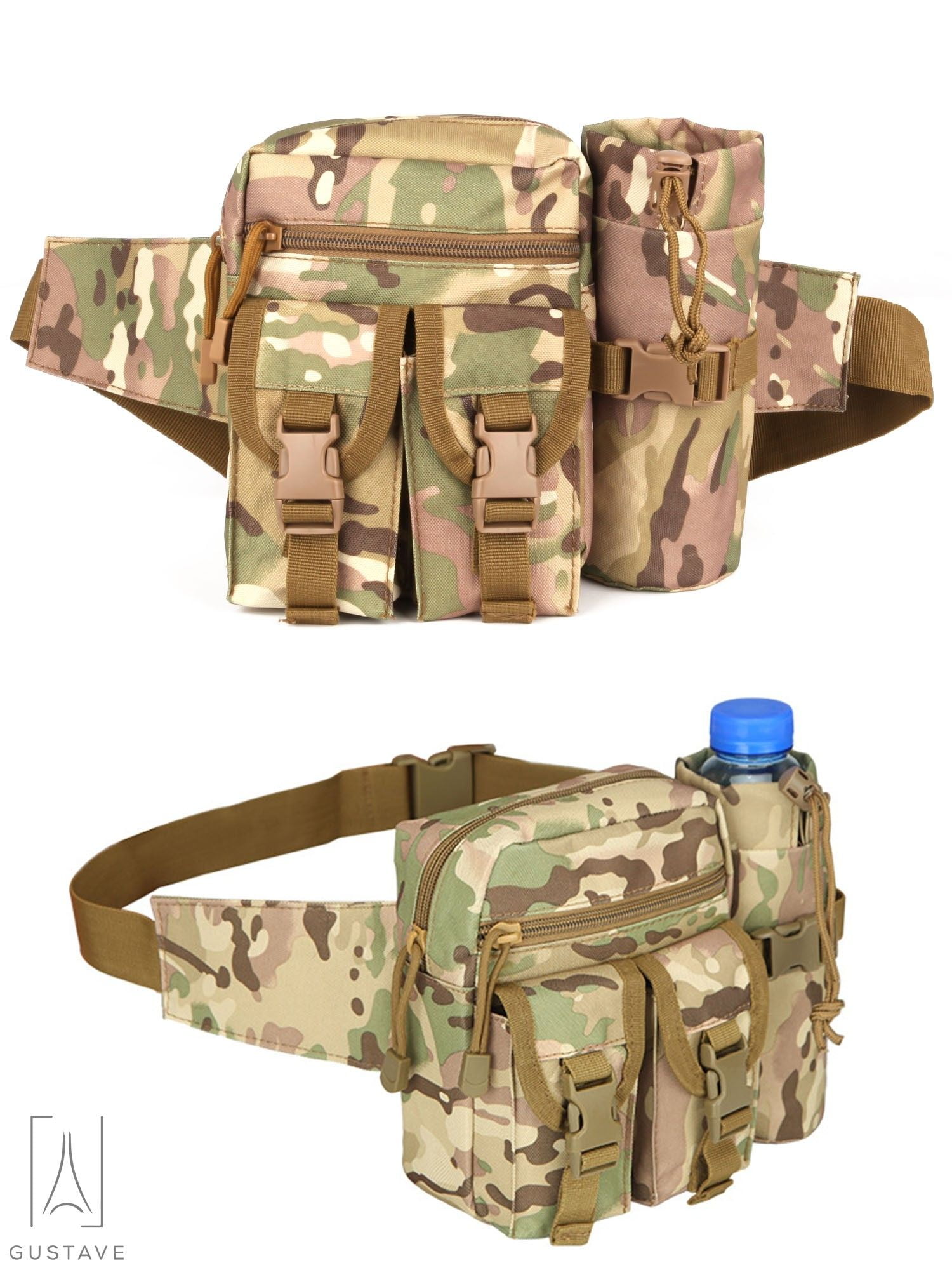 vulgaritet Logisk et eller andet sted Gustave Tactical Waist Bag, Military Fanny Pack Waterproof Utility Belt  with Water Bottle Holder Suitable for Fishing, Mountaineering, Camping,  Hunting Running Outdoor Belt Bag "Camouflage CP" - Walmart.com