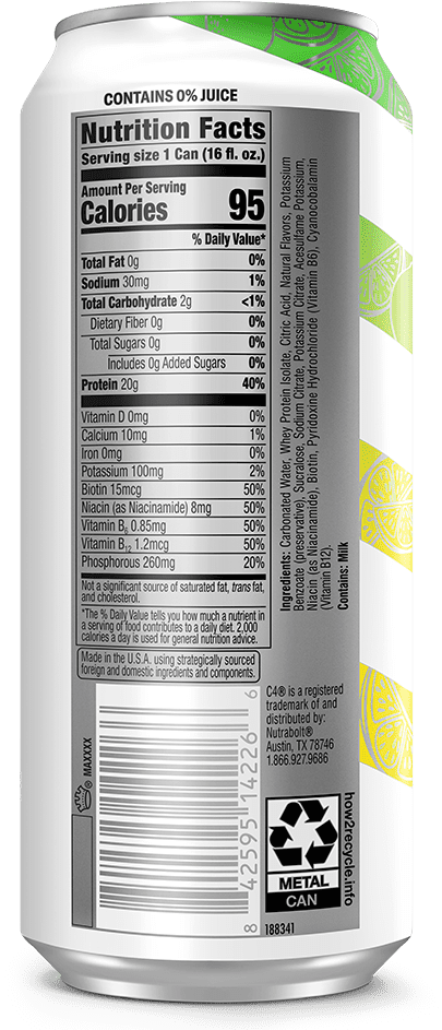 C4 Clear Protein Soda Lemon Lime Fizz, Ready to Drink, 16 fl oz