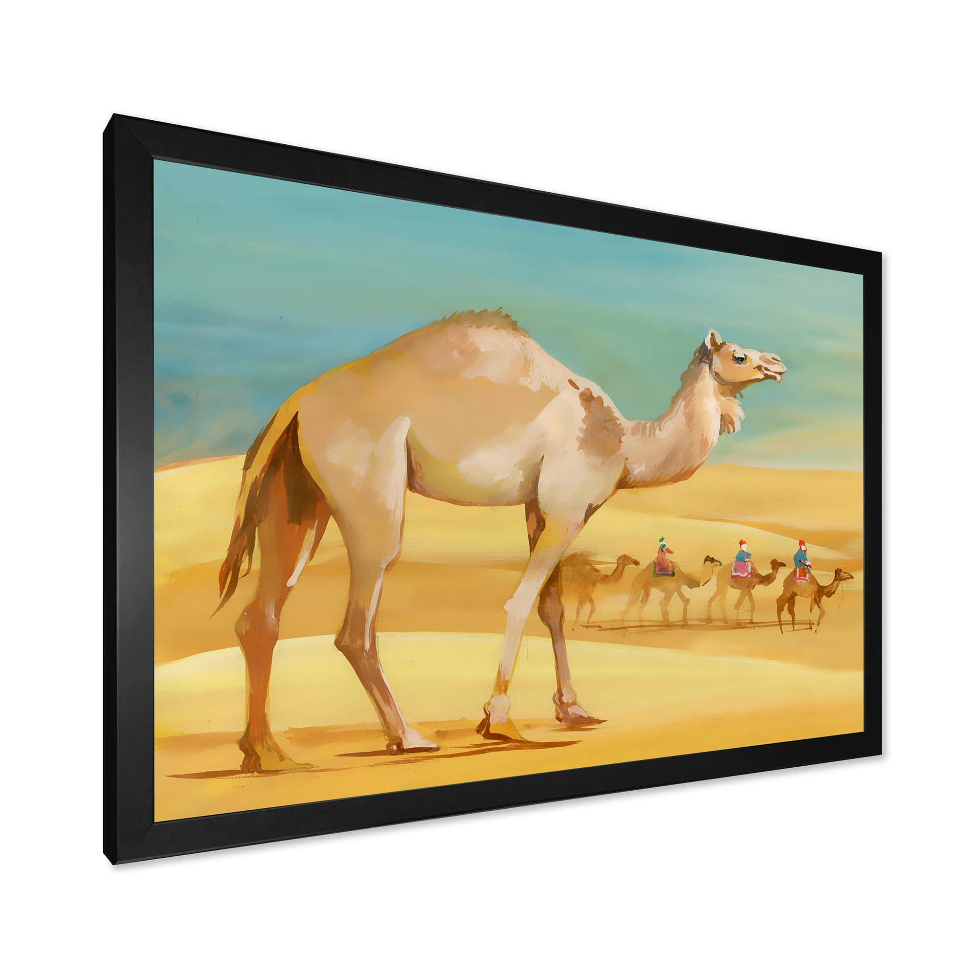 Designart 'Camels In Wild Desert I' Farmhouse Framed Art Print