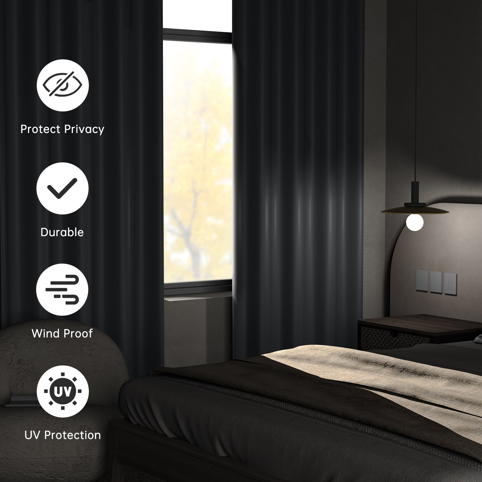 Blackout Curtains 52 x 84 inch, Thermal Insulated Black Curtains Set of 2 Panels, Noise Reduce Room Darkening Drapes for Bedroom, Living Room, Privacy Protection & Energy Saving, Dark Gray