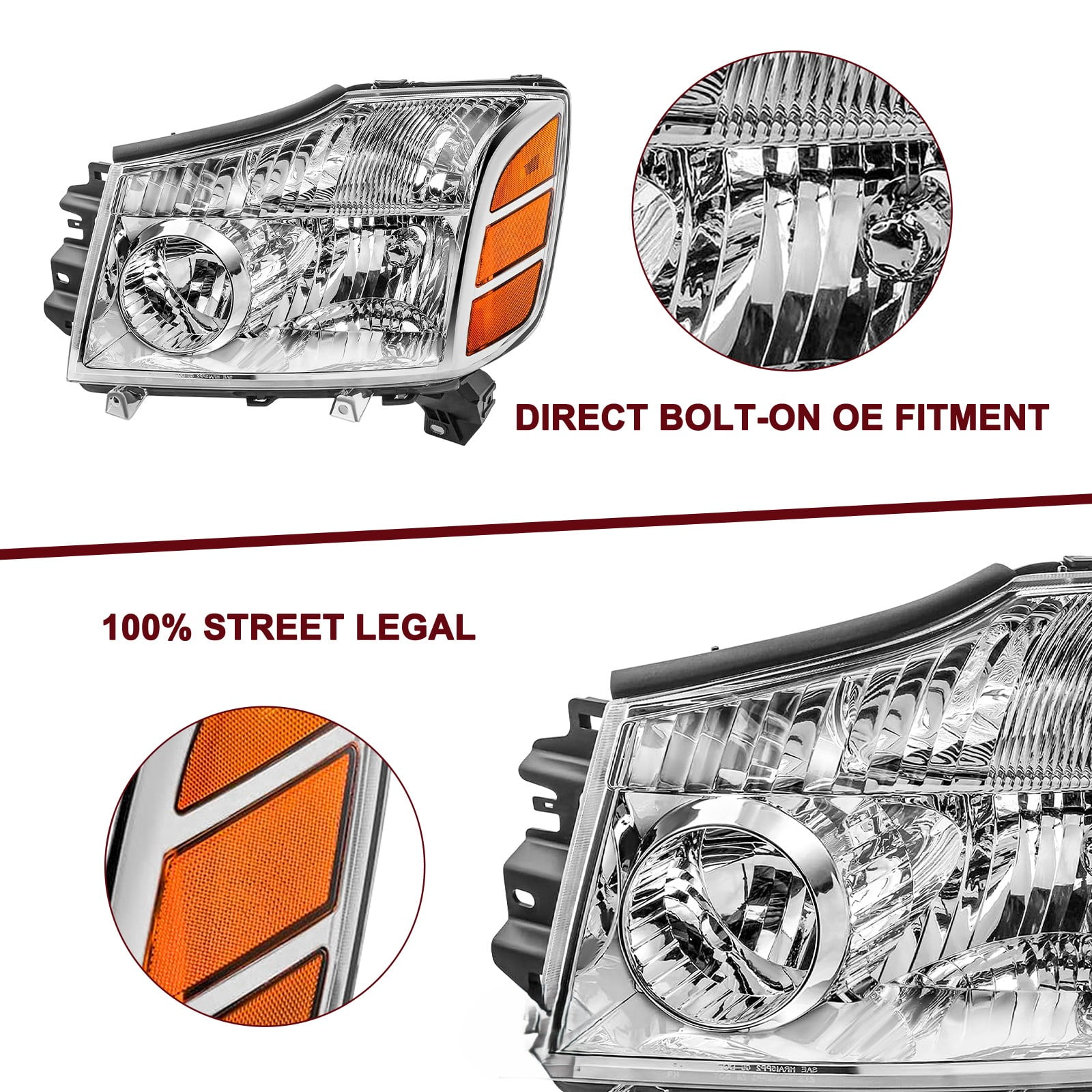 Bryght Halogen Headlights Fits 2004-2015 Nissan Titan, 2004-2007 Nissan Armada 1 Pack
