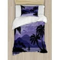 thumbnail image 1 of Tropical Twin Size Duvet Cover Set, Caribbean Island Landscape at Night Full Moon Sailboat and Palm Trees, Decorative 2 Piece Bedding Set with 1 Pillow Sham, Black Lavender White, by Ambesonne, 1 of 3