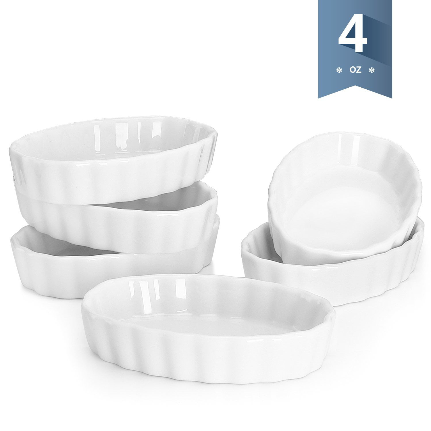 Pack Of 4 Pure White Round Ramekins Souffle Dishes Creme Brûlée Dishes 6cm 128ml 